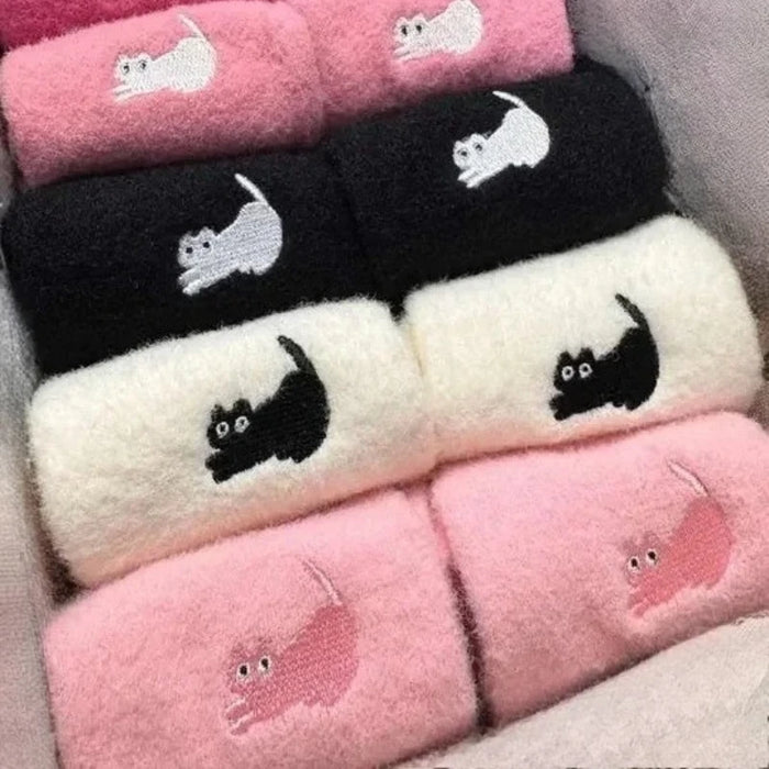 1/3P Cute Cat Mink Fleece Super Soft Socks for Women