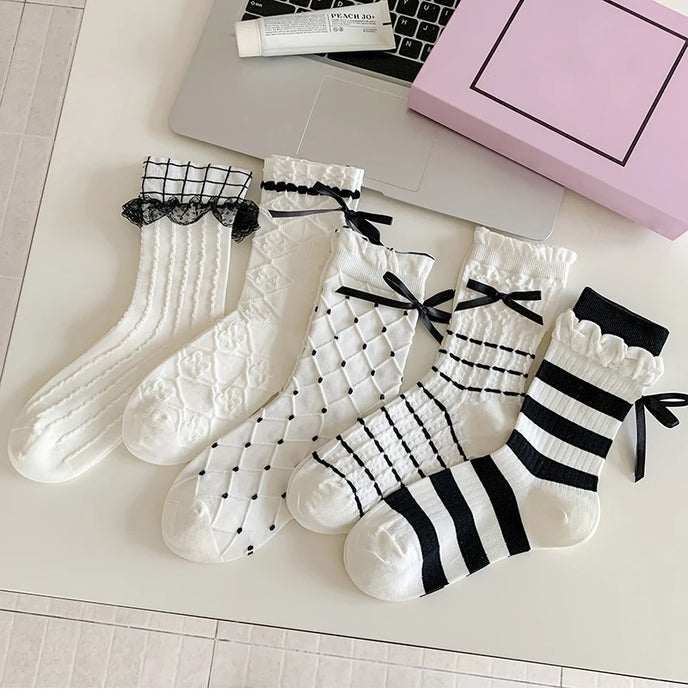 Trendy Sweet Crew Socks Bow Striped