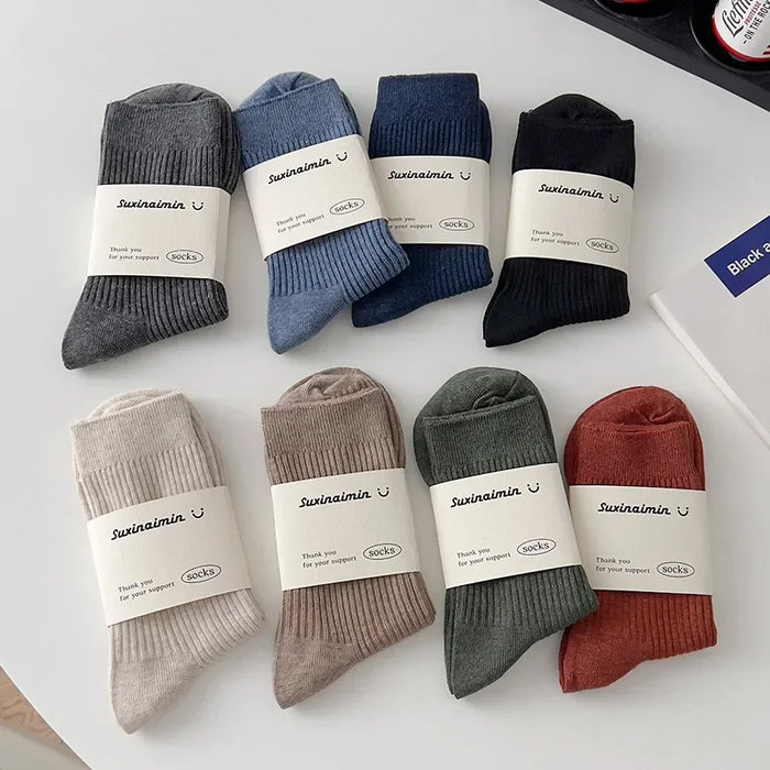 Mens Breathable Elastic Cotton Long Socks Solid Color