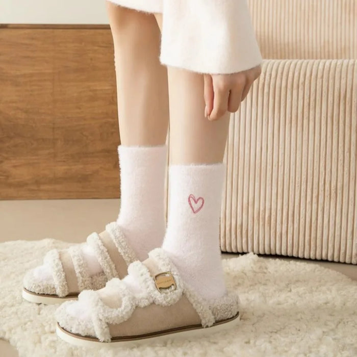 thickened-middle-tube-socks-mink-fur-pink-embroidered-heart-shaped-women-autumn-winter-warm-sleep-home-solid-color-plush-sock