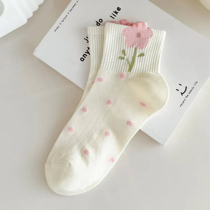 5/10 Pairs Women Bow Print Mid Tube Socks
