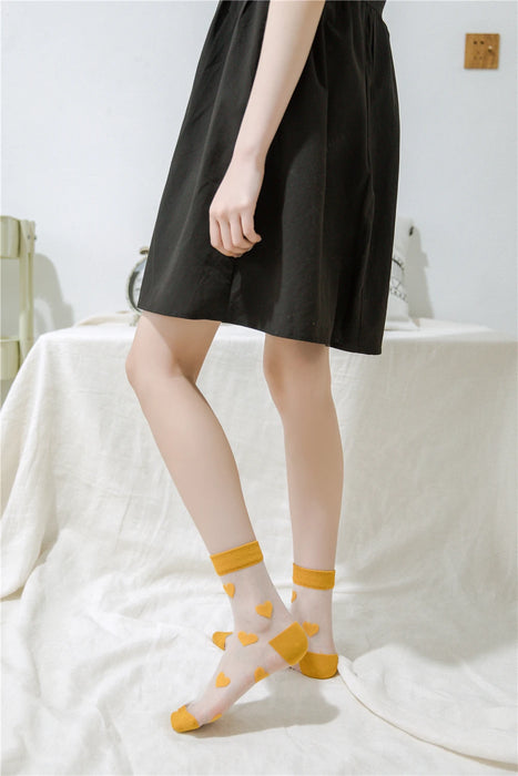 Transparent Women Socks Comfortable  Heart Pattern