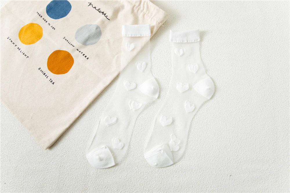 Transparent Women Socks Comfortable  Heart Pattern