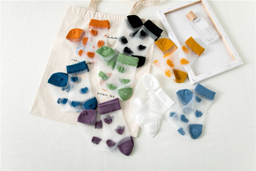 Transparent Women Socks Comfortable  Heart Pattern