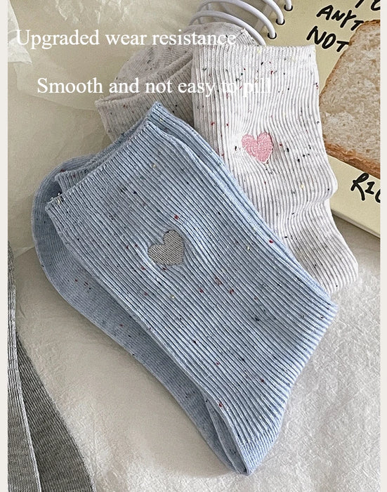 Polka Dot Embroidered Heart Socks