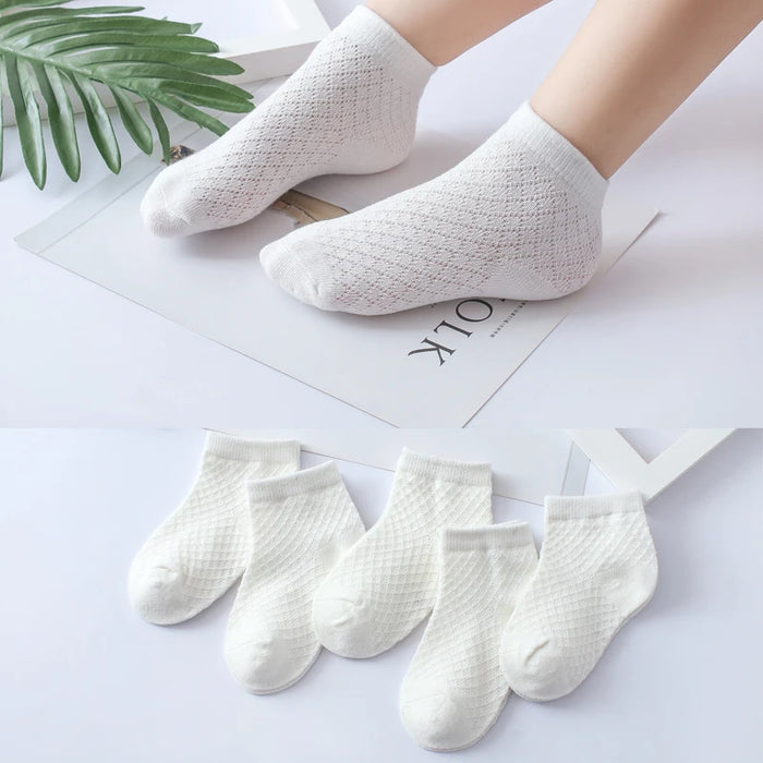 5P/ Summer White Mesh Children Cotton Socks