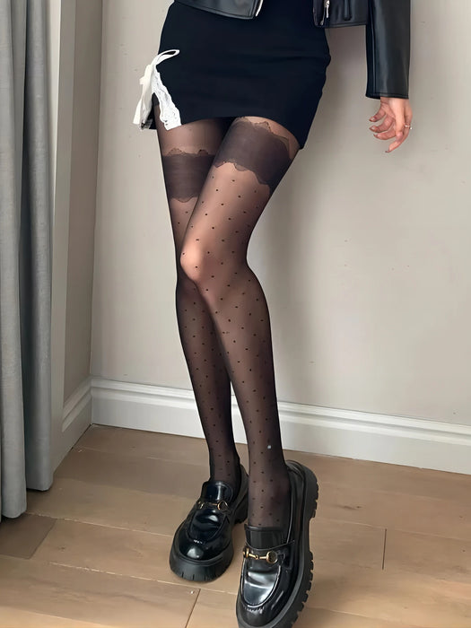 Heart Polka Dot Lolita Pantyhose Tight High Socks