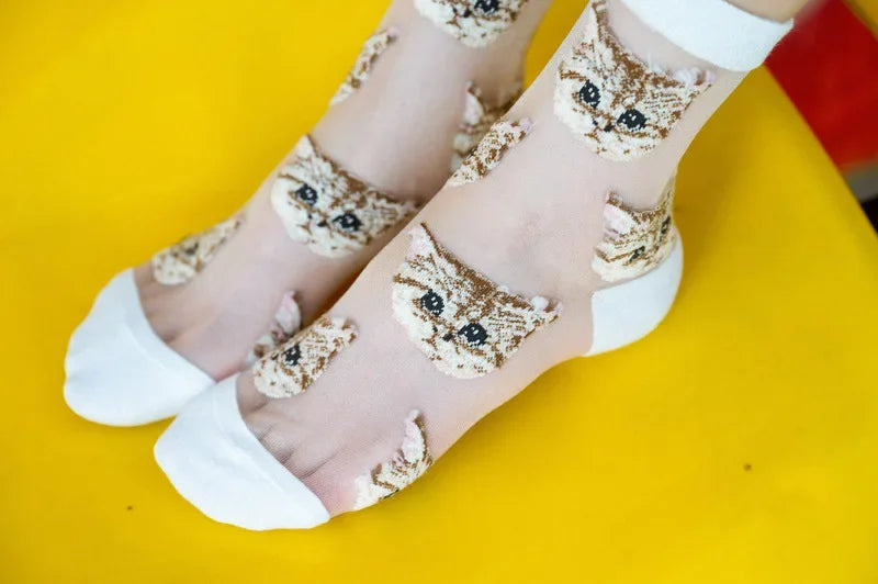 Women Transparent Cute Cat Socks