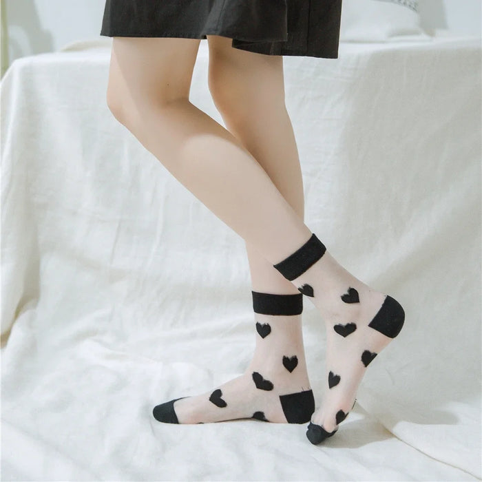 Transparent Women Socks Comfortable  Heart Pattern