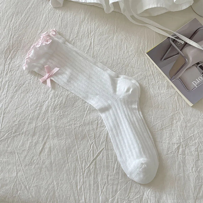 Ballet Style Cute Bowknot Ruffle Edge Pile Socks