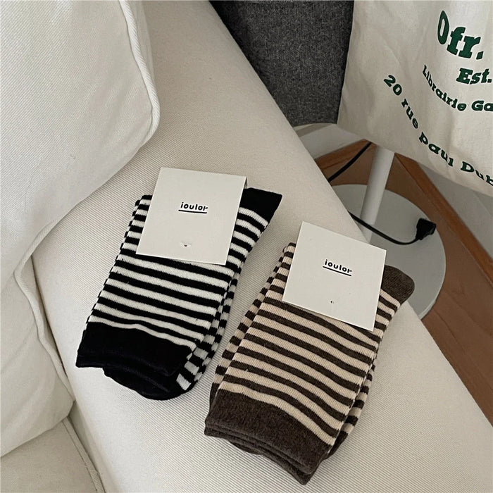 Striped Cotton Socks Women’s Breathable Middle Tube Socks