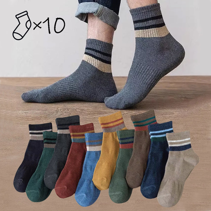 10 Pairs Men's Mid-Crew Socks, Striped