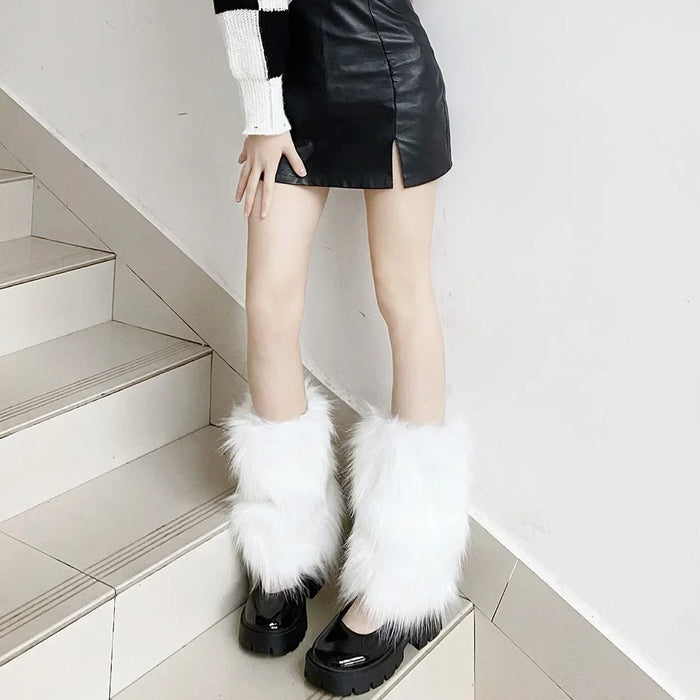 Y2K White Faux Fur Leg Warmers Boot Covers