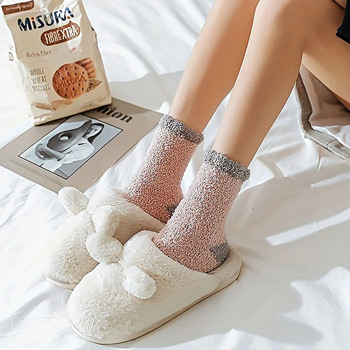 5 Pairs Thick Coral Fleece Socks Warm And Soft Mid Length Socks