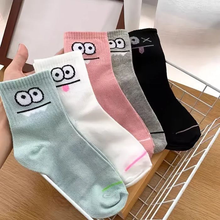 5/ Pairs Cute Expression Printed Ankle Socks