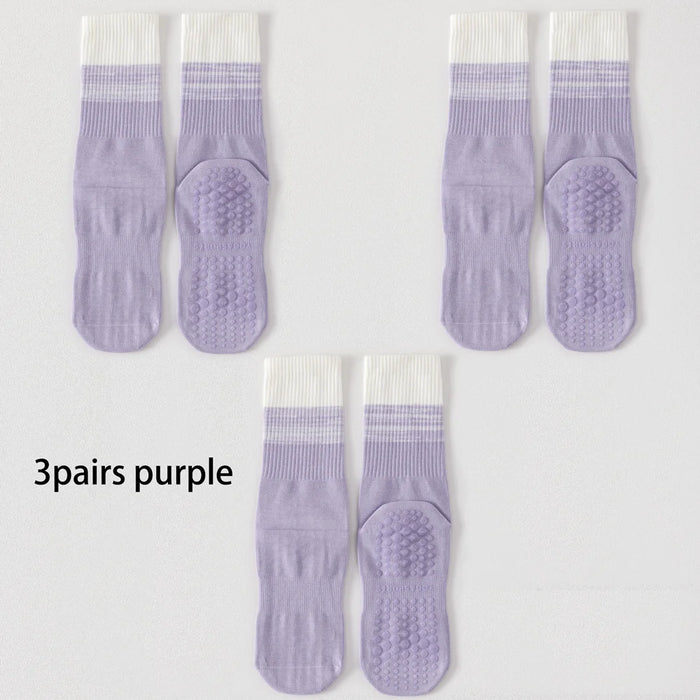 3 Pairs lollipop coloured cotton mid calf yoga socks