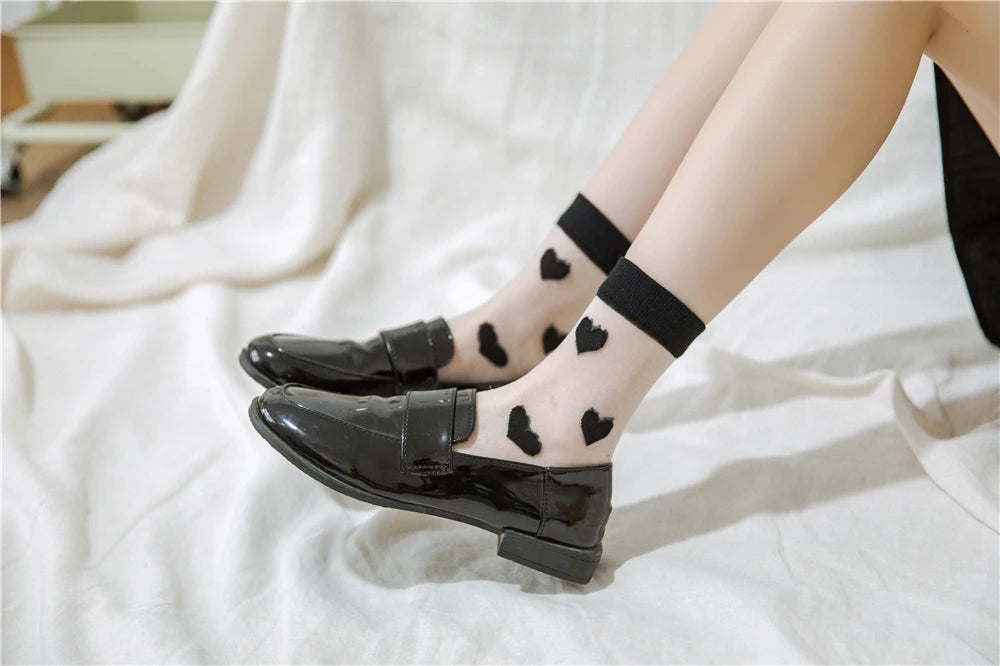 Transparent Women Socks Comfortable  Heart Pattern