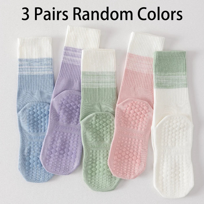 3 Pairs lollipop coloured cotton mid calf yoga socks