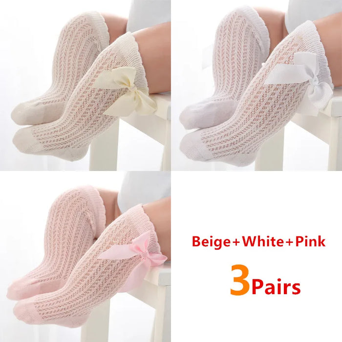 3Pairs/Lot Summer Baby Girls Bow Summer Socks