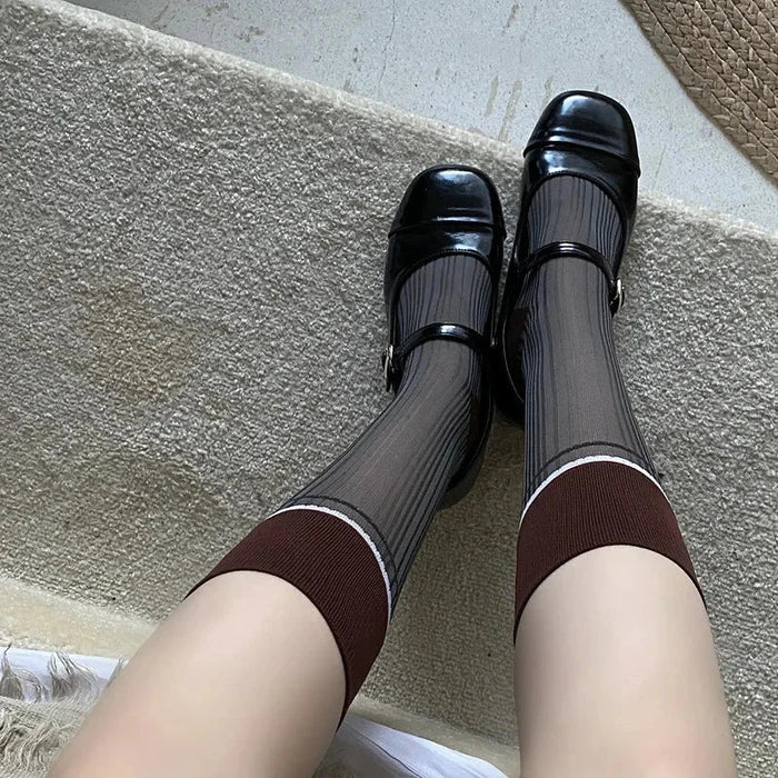 Transparent silk thin striped socks