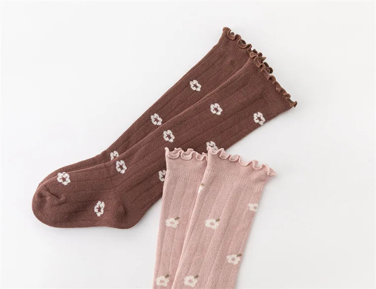 Flower Striped Knee High Long Thermal Kids Socks