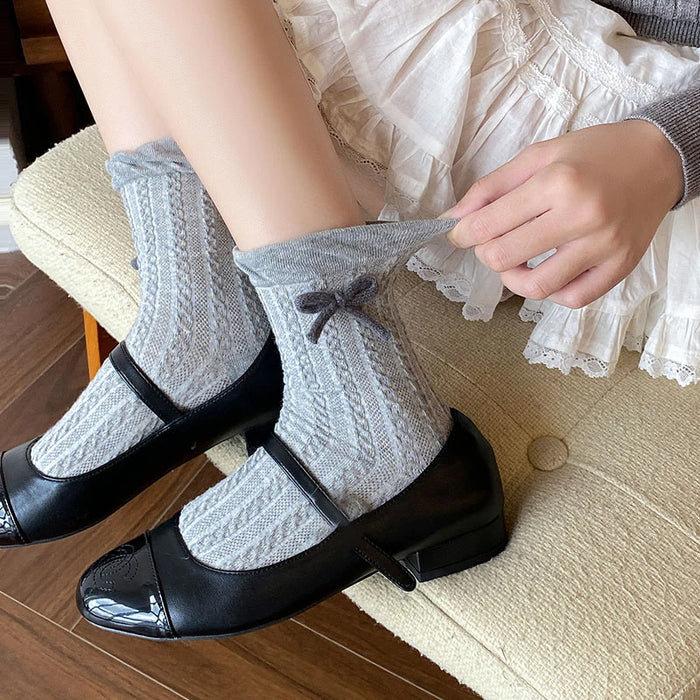 Sweet Bowknot Tied Middle Tube Socks Women Heel Bow Socks