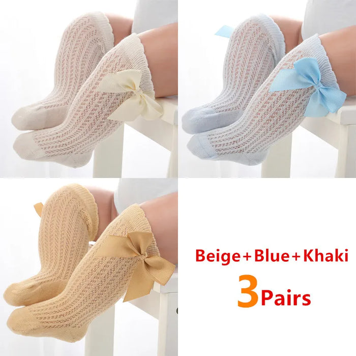 3Pairs/Lot Summer Baby Girls Bow Summer Socks
