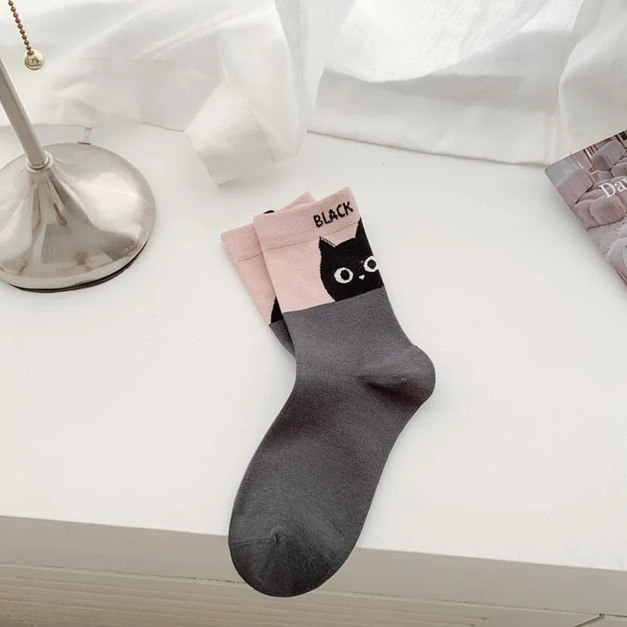 Fashion Cat Cartoon Socks, Breathable Long Causal