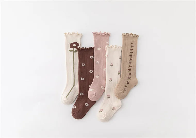 Flower Striped Knee High Long Thermal Kids Socks