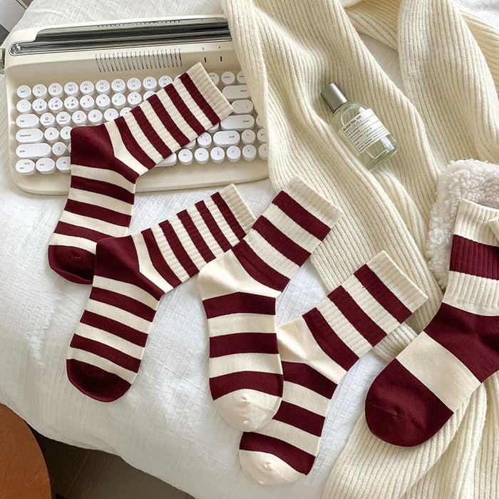 womens-cherry-color-trendy-striped-autumn-and-winter-new-mid-tube-socks-ankola-color-versatile-socks