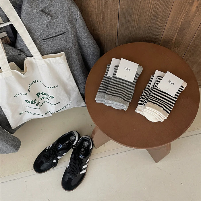 Striped Cotton Socks Women’s Breathable Middle Tube Socks