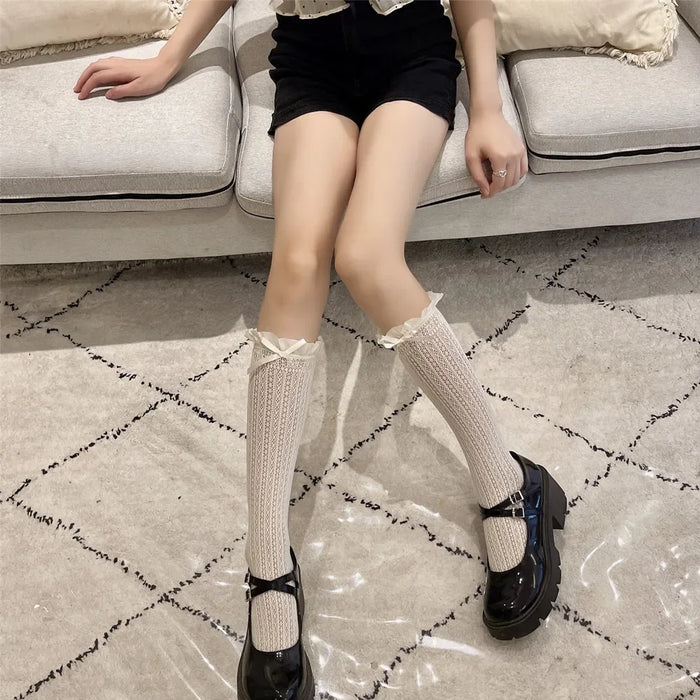 Ruffle Long Lace Bow Knee High Sock