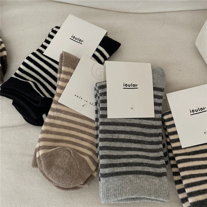 Striped Cotton Socks Women’s Breathable Middle Tube Socks
