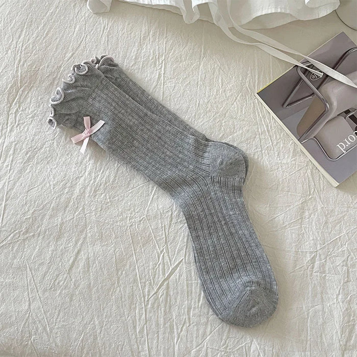 Ballet Style Cute Bowknot Ruffle Edge Pile Socks