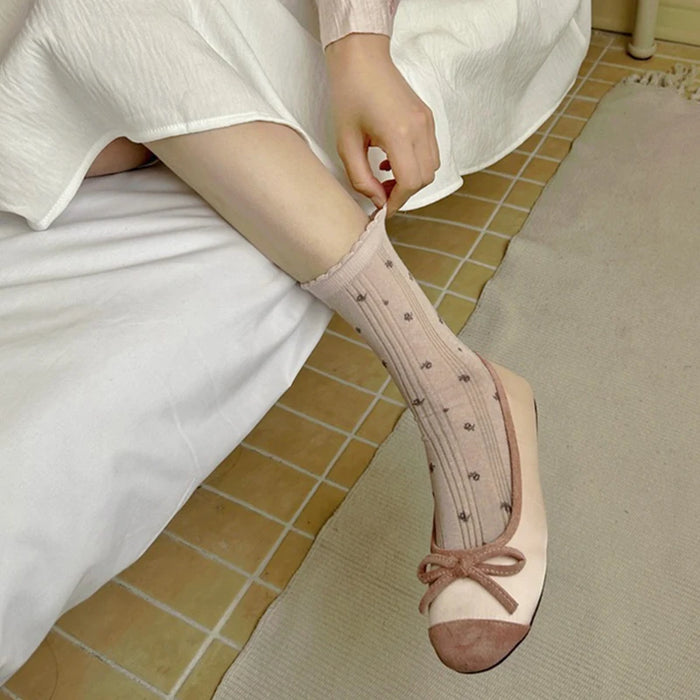 1/5 Pairs Women Flower Edge Bow Mid Tube Socks