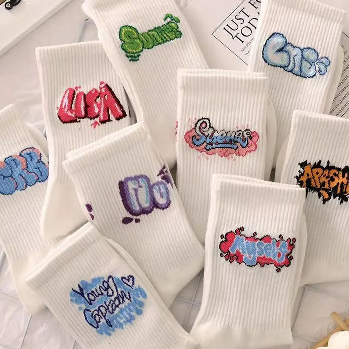 9 Pairs/Set Unisex Socks Letters Printed