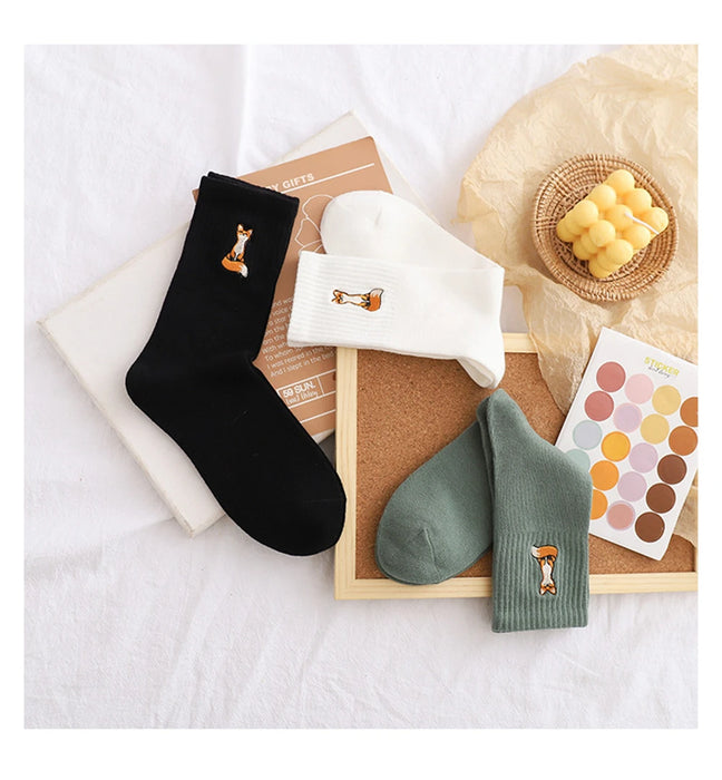 New Cute Embroidery Fox Cartoon Animal Socks