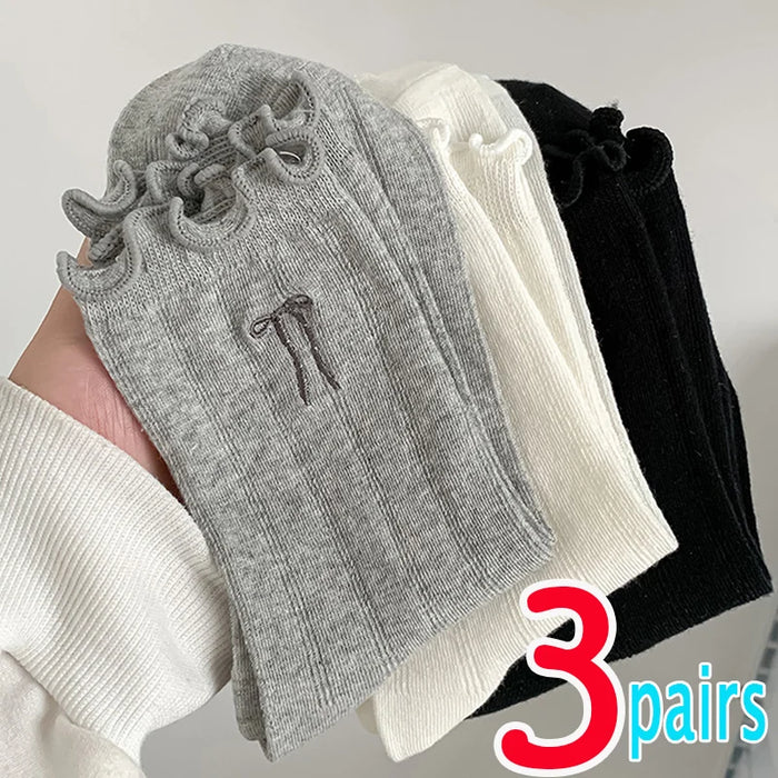 Lace Bow Long Socks Casual Crew Loose Sox Mid-tube Thin Stockings