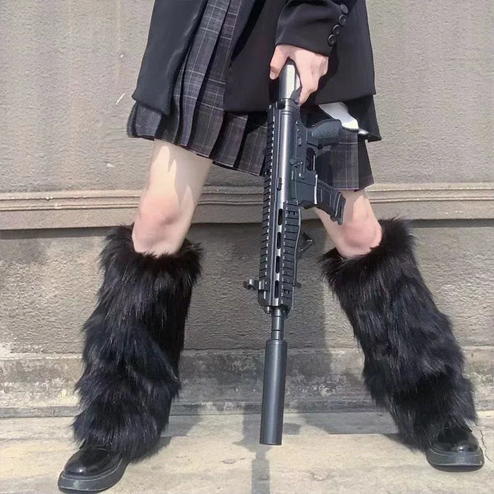 Y2K White Faux Fur Leg Warmers Boot Covers