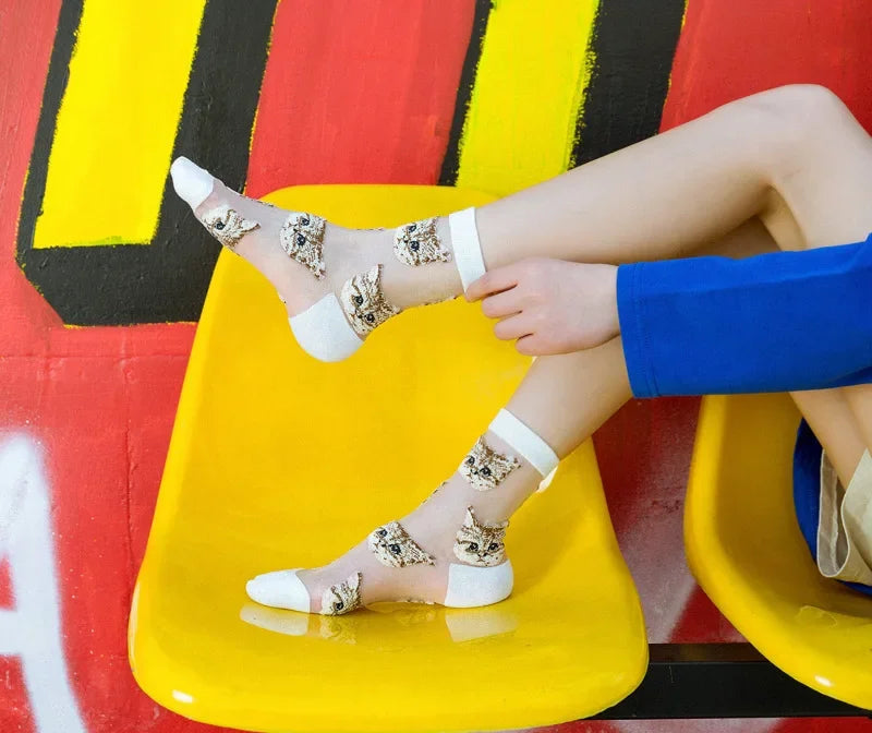 Women Transparent Cute Cat Socks