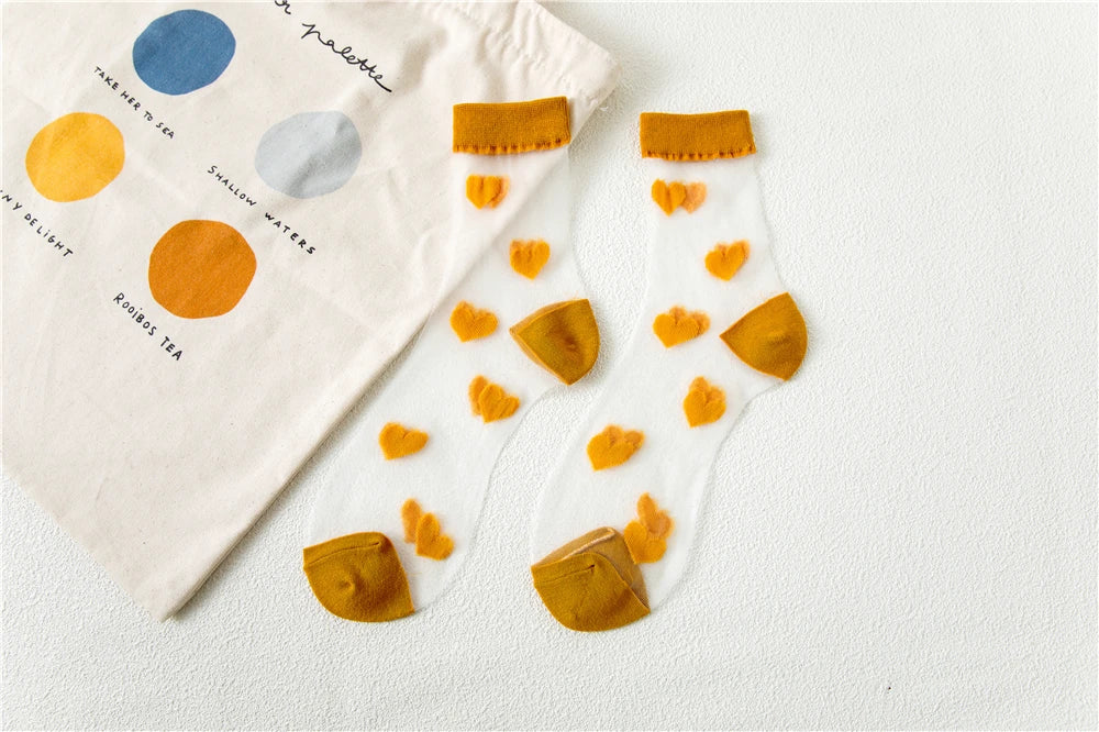 Transparent Women Socks Comfortable  Heart Pattern