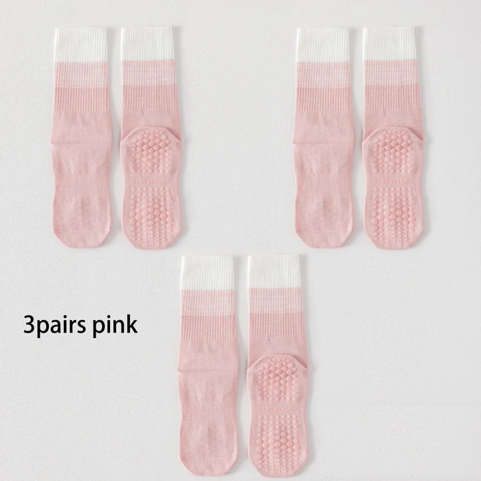 3 Pairs lollipop coloured cotton mid calf yoga socks