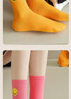 solid-color-medium-tube-socks-for-womens-fresh-smiling-face-pattern-simple-style-comfortable-breathable-girl-socks