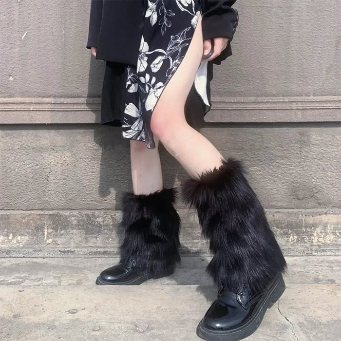 Y2K White Faux Fur Leg Warmers Boot Covers