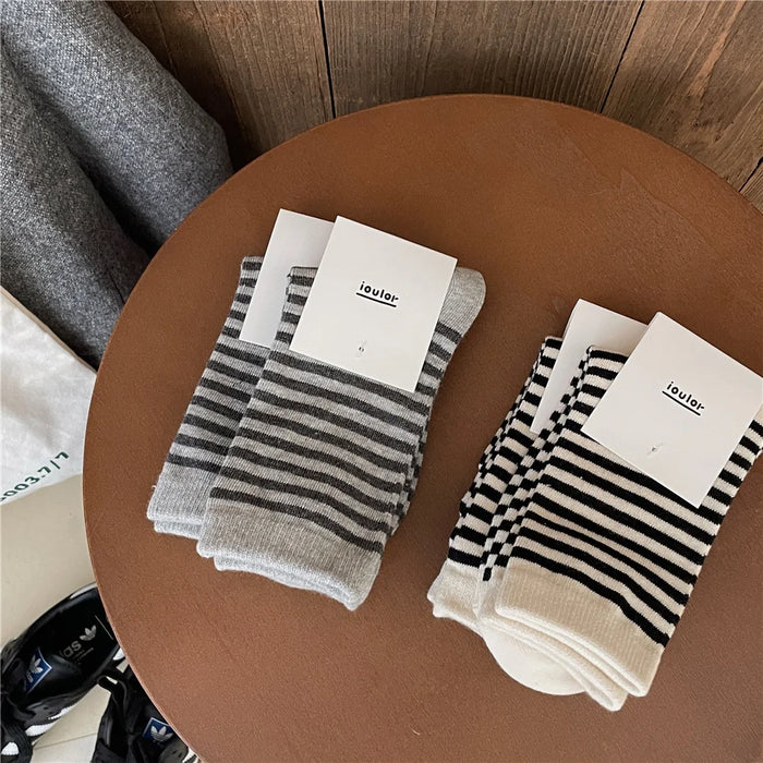 Striped Cotton Socks Women’s Breathable Middle Tube Socks