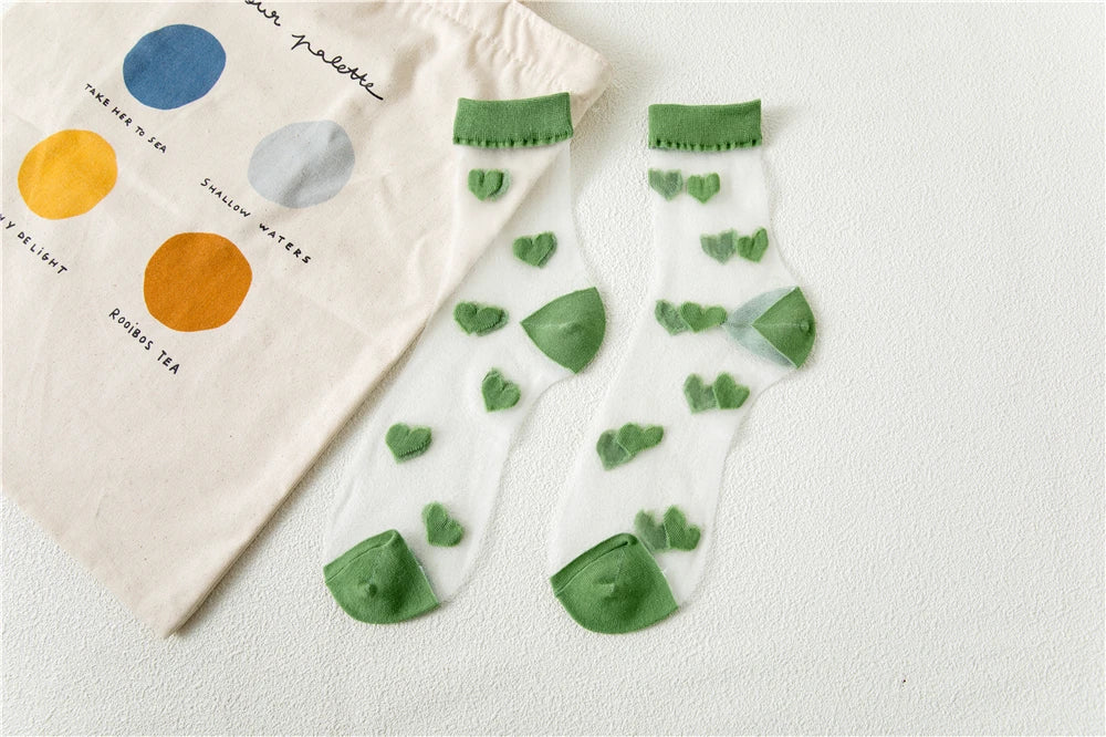 Transparent Women Socks Comfortable  Heart Pattern