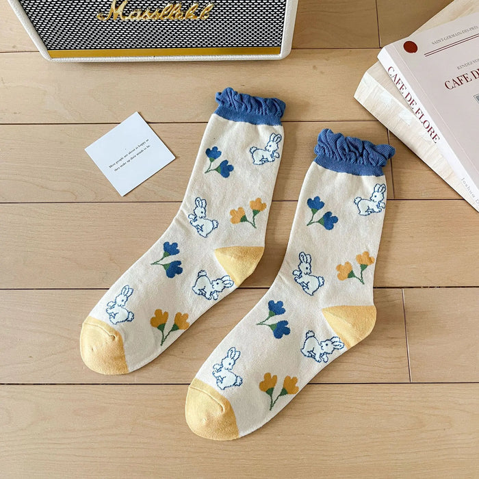 Blue Women Cartoon Print  Socks
