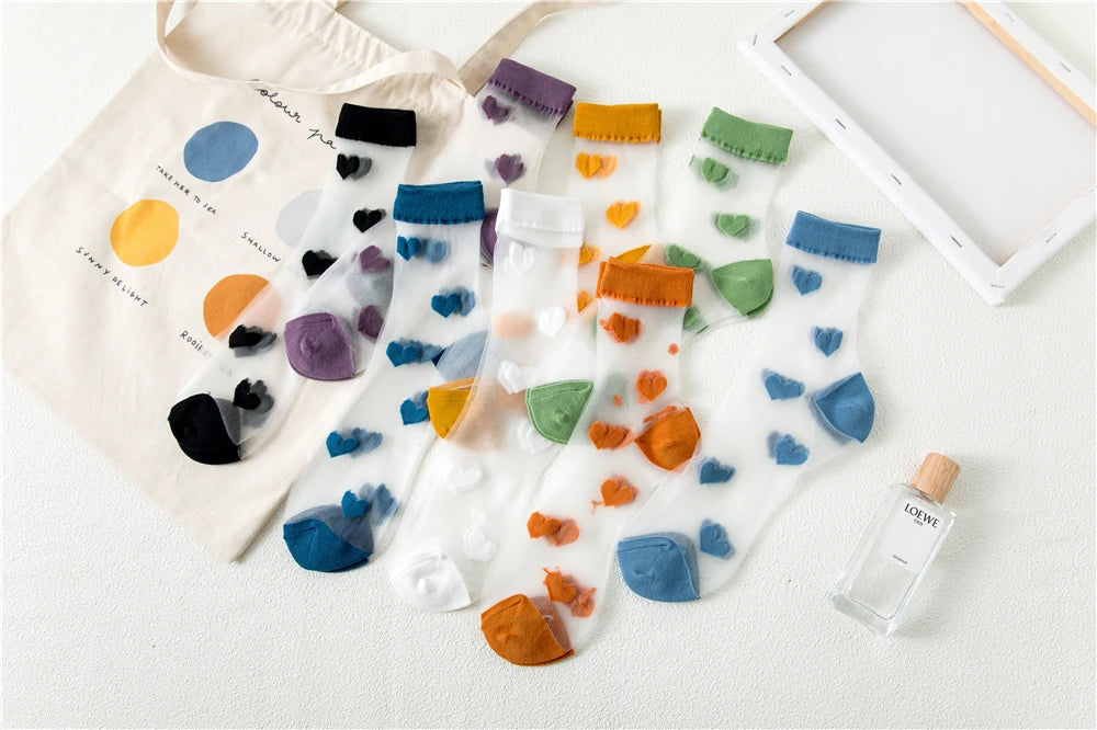 Transparent Women Socks Comfortable  Heart Pattern