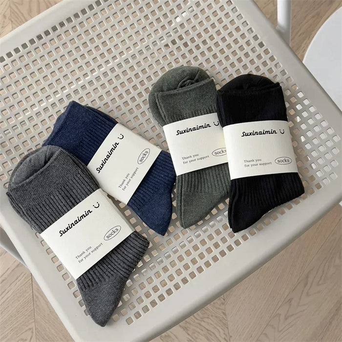 Mens Breathable Elastic Cotton Long Socks Solid Color