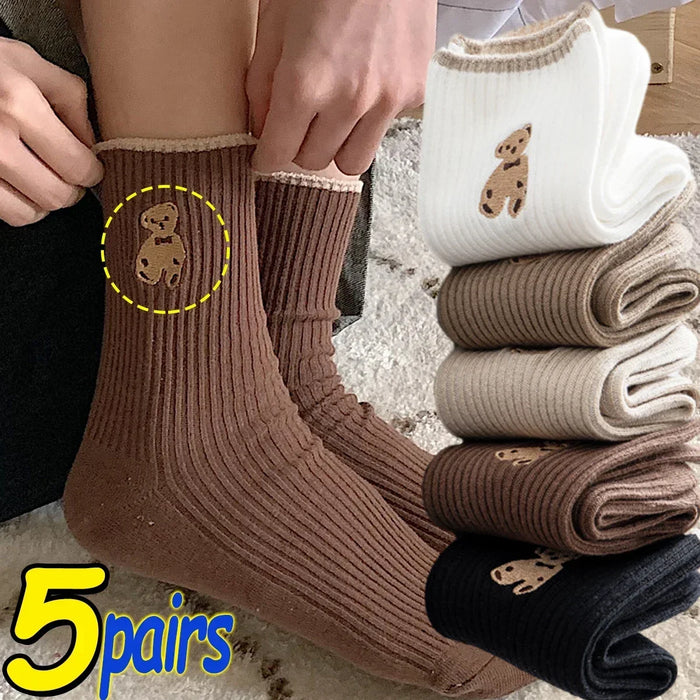 5pairs Cartoon Bear Socks Soft Cotton Socks